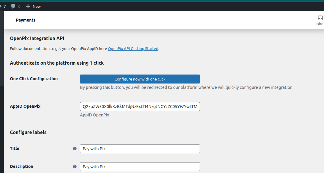 Configurações do plugin com o botão de um clique